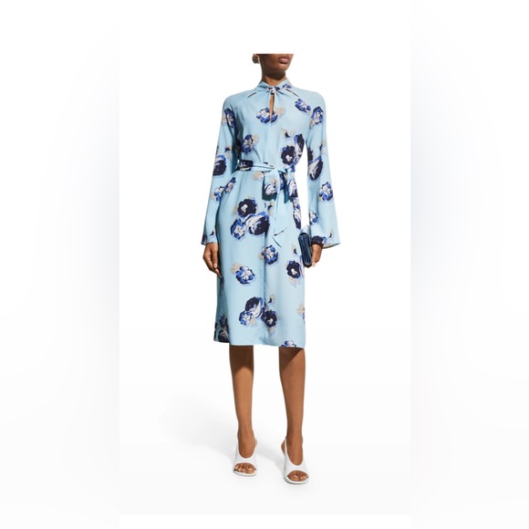 St. John Dresses & Skirts - St. John Rose Print Silk Crepe Midi Dress NWT